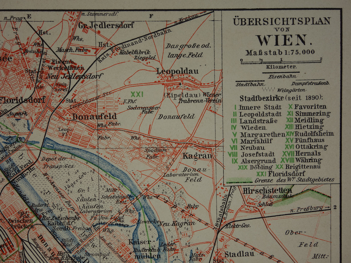 Wenen oude kaart van Wenen Oostenrijk uit 1905 originele antieke plattegrond vintage kaarten