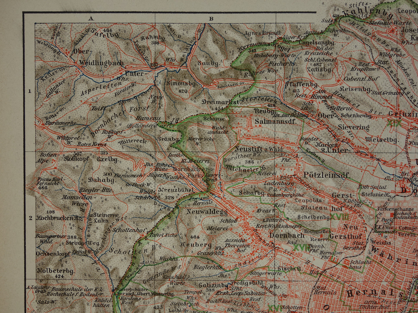 Wenen oude kaart van Wenen Oostenrijk uit 1905 originele antieke plattegrond vintage kaarten