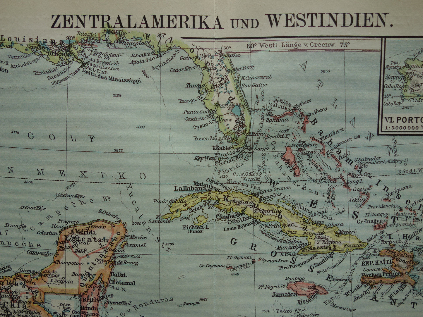 Caraïben Oude landkaart van Midden-Amerika uit 1921 originele vintage kaart Panama Antillen Caribisch / Caraïbisch gebied