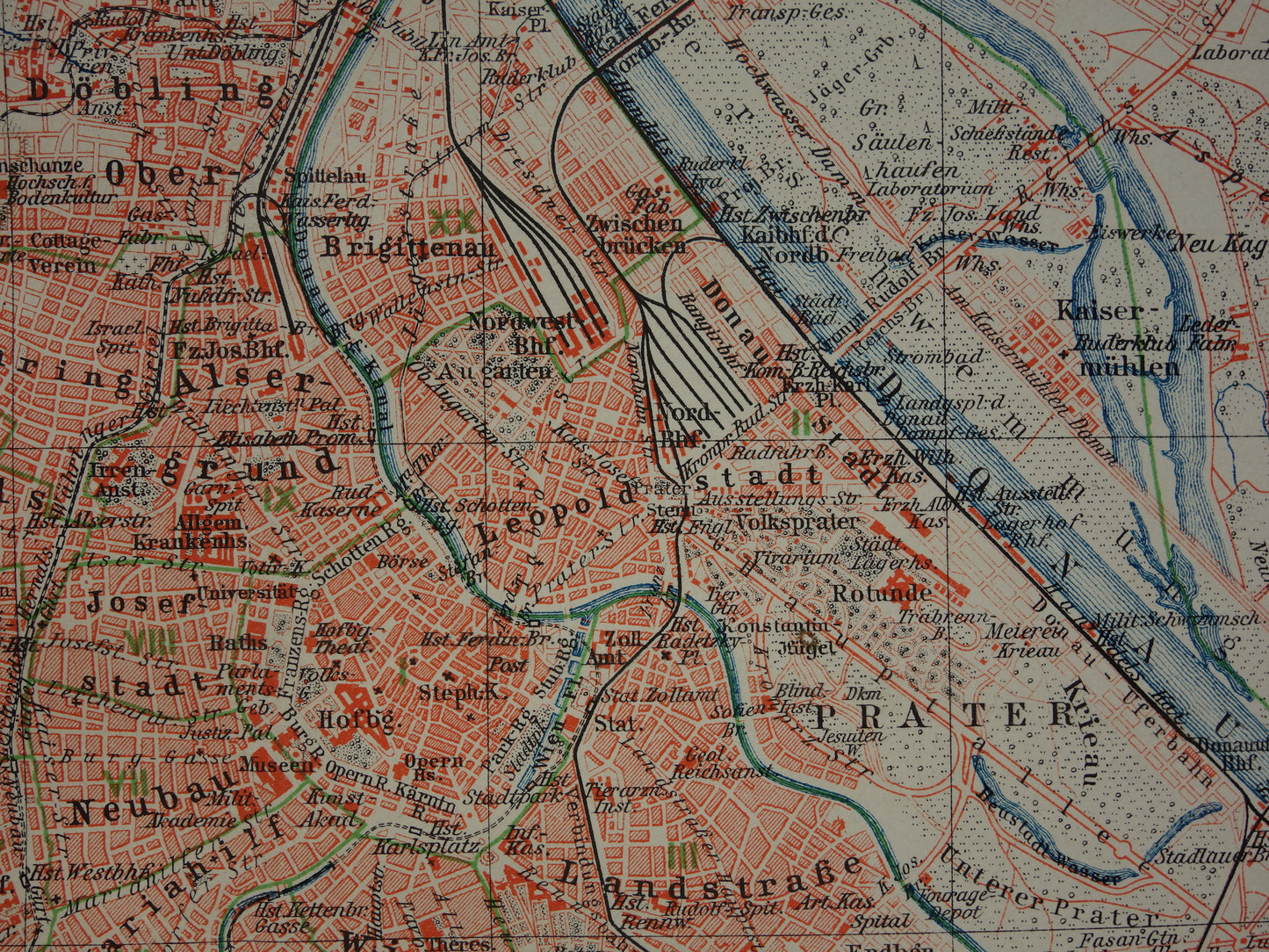 Wenen oude kaart van Wenen Oostenrijk uit 1905 originele antieke plattegrond vintage kaarten