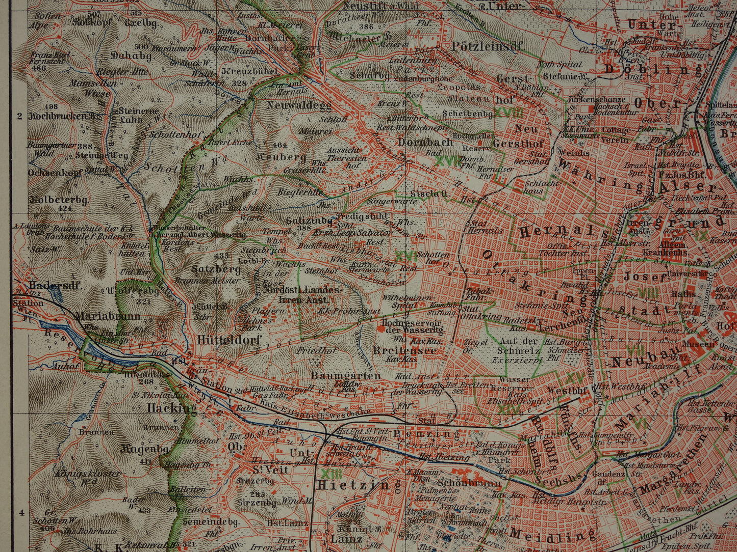 Wenen oude kaart van Wenen Oostenrijk uit 1905 originele antieke plattegrond vintage kaarten