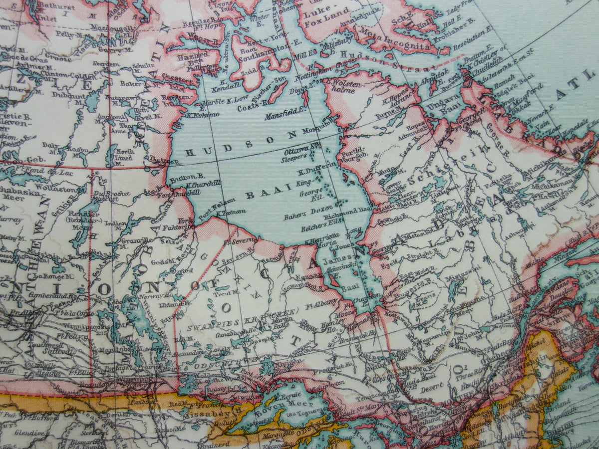 Vintage-Karte von Kanada, Grönland und Alaska, originale antike niederländische Karte - alte Karten