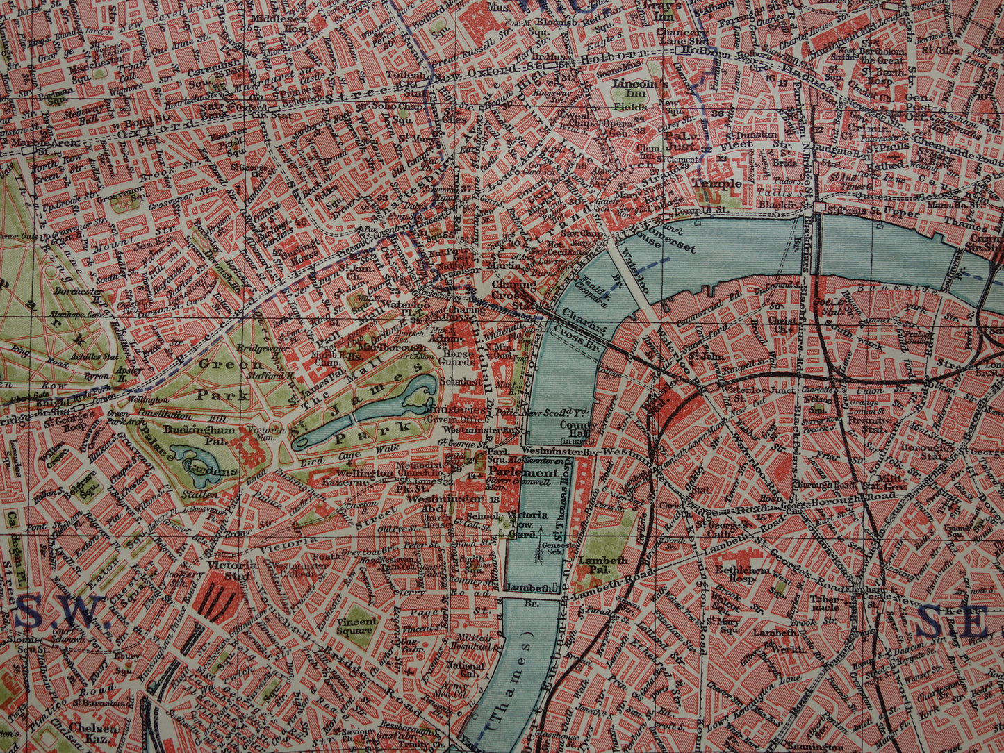 LONDEN oude plattegrond uit 1919 originele Nederlandse antieke kaart van centrum Londen City Westend