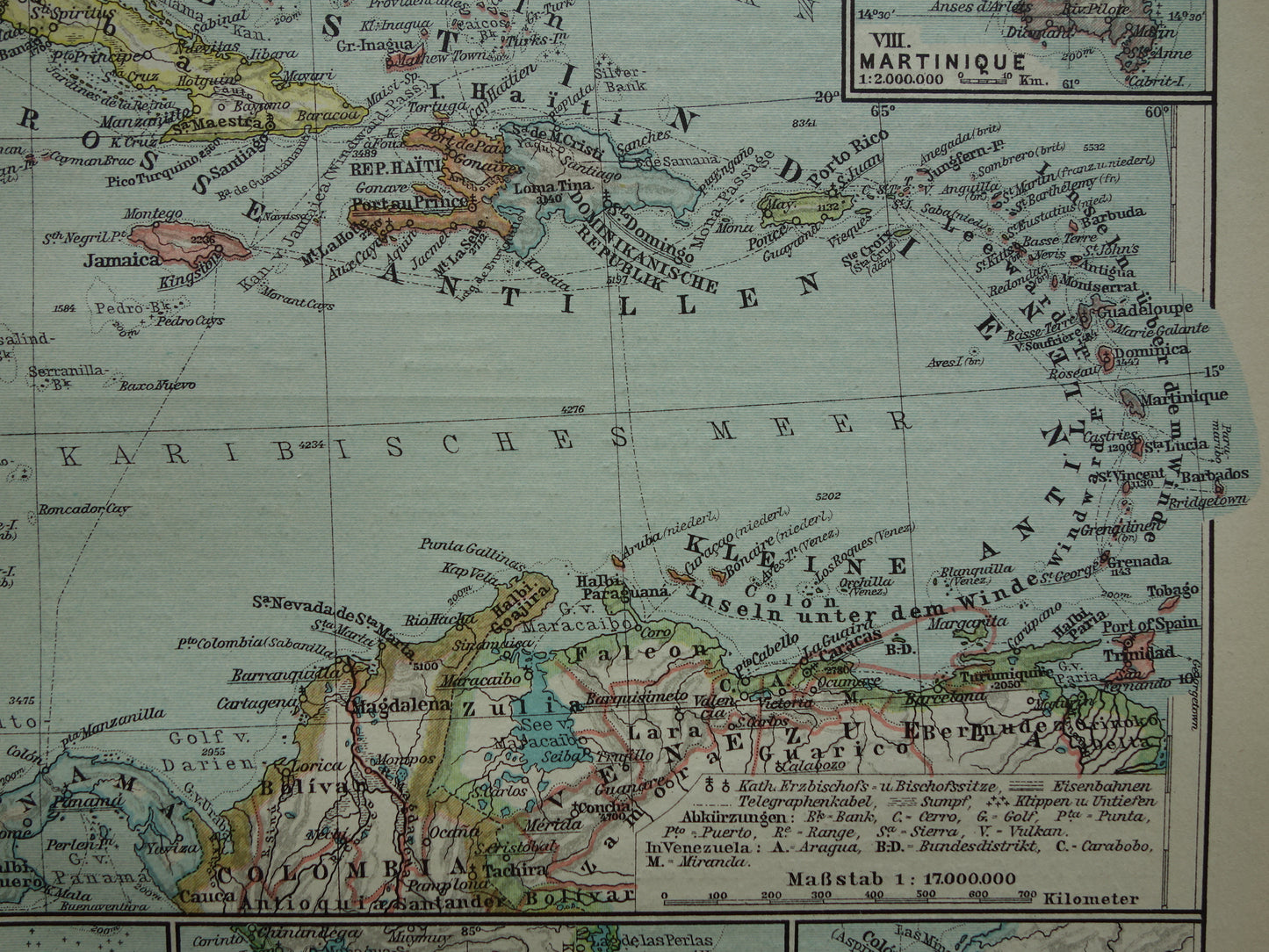 Caraïben Oude landkaart van Midden-Amerika uit 1921 originele vintage kaart Panama Antillen Caribisch / Caraïbisch gebied