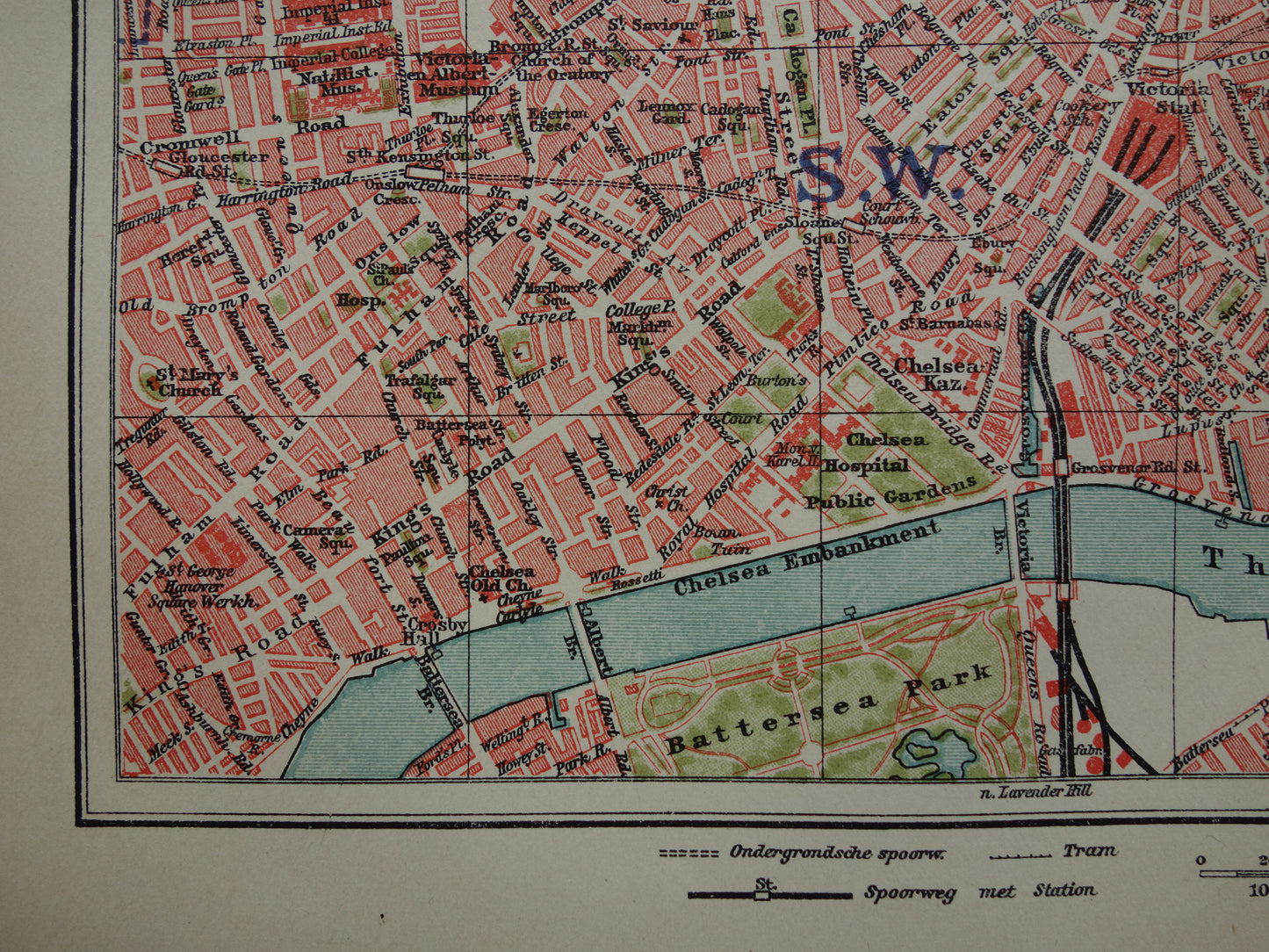 LONDEN oude plattegrond uit 1919 originele Nederlandse antieke kaart van centrum Londen City Westend