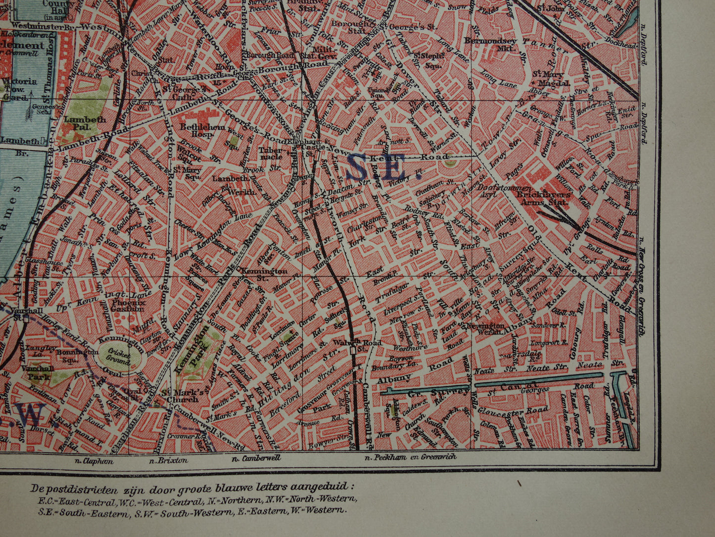 LONDEN oude plattegrond uit 1919 originele Nederlandse antieke kaart van centrum Londen City Westend