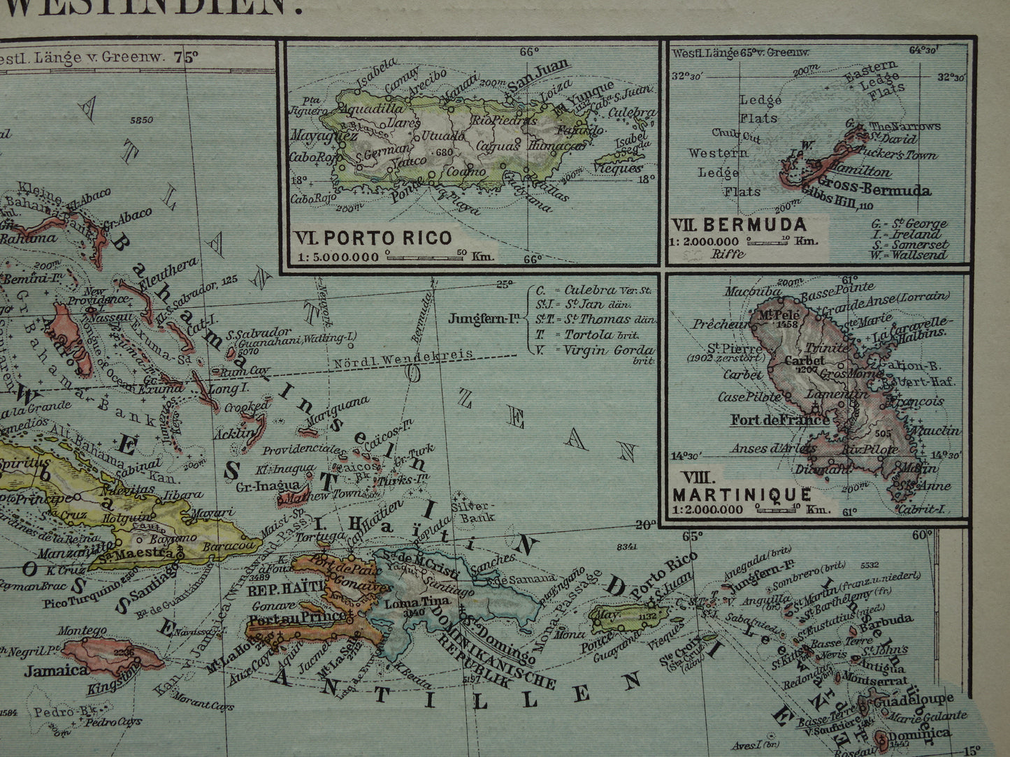 Caraïben Oude landkaart van Midden-Amerika uit 1921 originele vintage kaart Panama Antillen Caribisch / Caraïbisch gebied