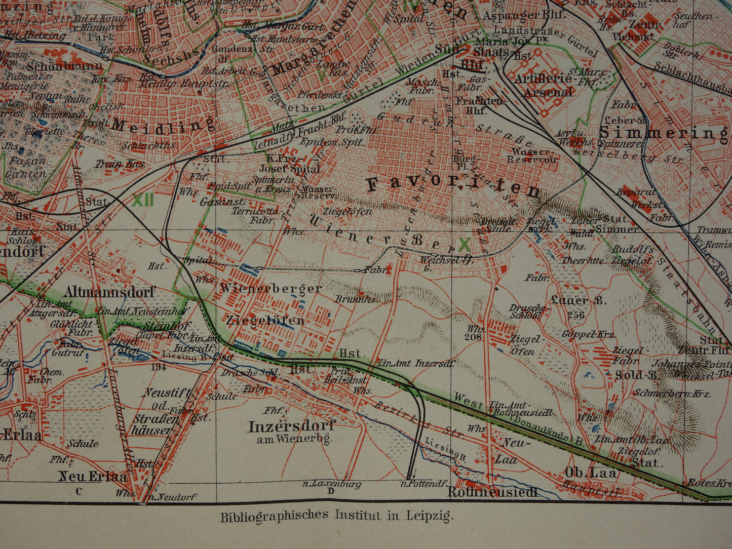 Wenen oude kaart van Wenen Oostenrijk uit 1905 originele antieke plattegrond vintage kaarten