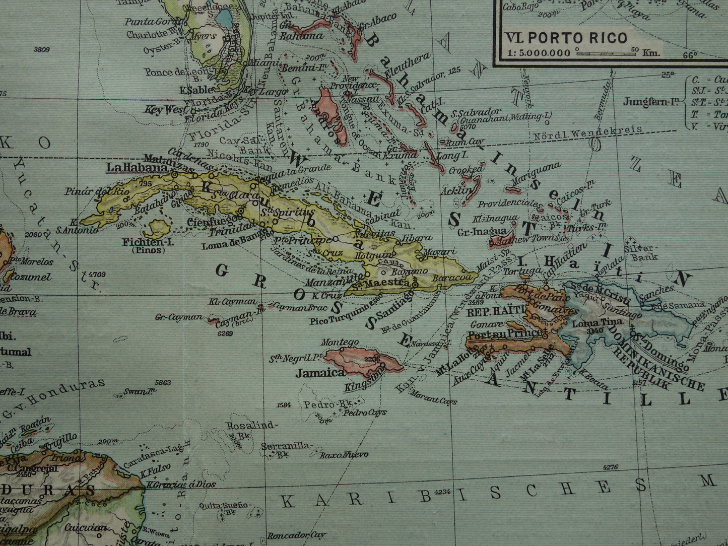 Caraïben Oude landkaart van Midden-Amerika uit 1921 originele vintage kaart Panama Antillen Caribisch / Caraïbisch gebied