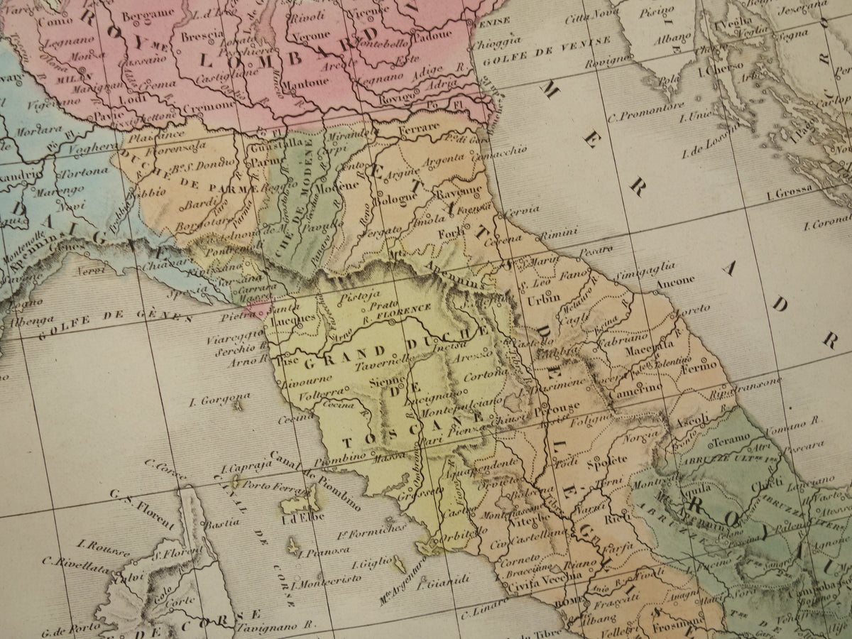 Alte Karte von Italien aus dem Jahr 1859. Originale antike französische Karte von Italien.