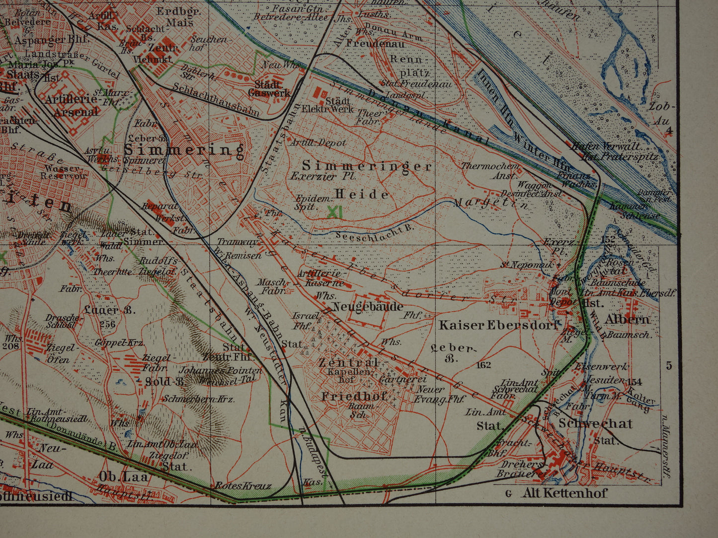 Wenen oude kaart van Wenen Oostenrijk uit 1905 originele antieke plattegrond vintage kaarten