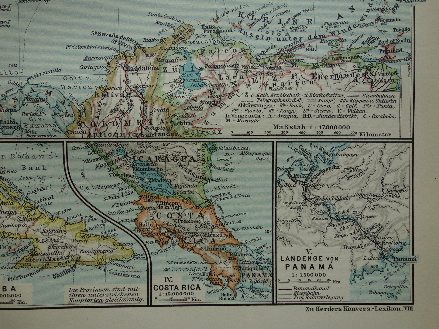 Caraïben Oude landkaart van Midden-Amerika uit 1921 originele vintage kaart Panama Antillen Caribisch / Caraïbisch gebied