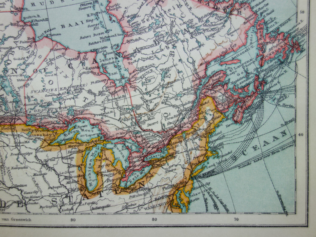 Vintage-Karte von Kanada, Grönland und Alaska, originale antike niederländische Karte - alte Karten