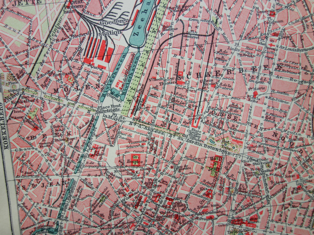 Antike Karte von Brüssel, Belgien, kleine originale alte Karte, Vintage-Karten