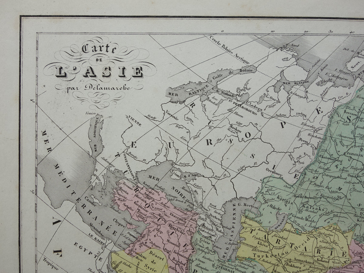 Oude kaart van Azië uit 1859 Originele antieke Franse landkaart continent Azië