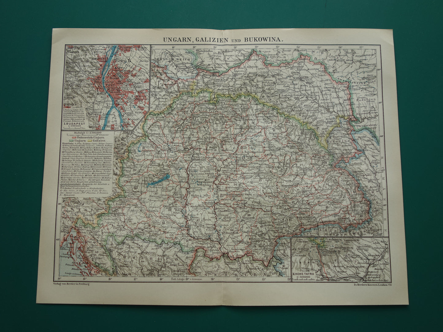HONGARIJE oude landkaart van Hongarije 1921 originele vintage Duitse kaart Budapest