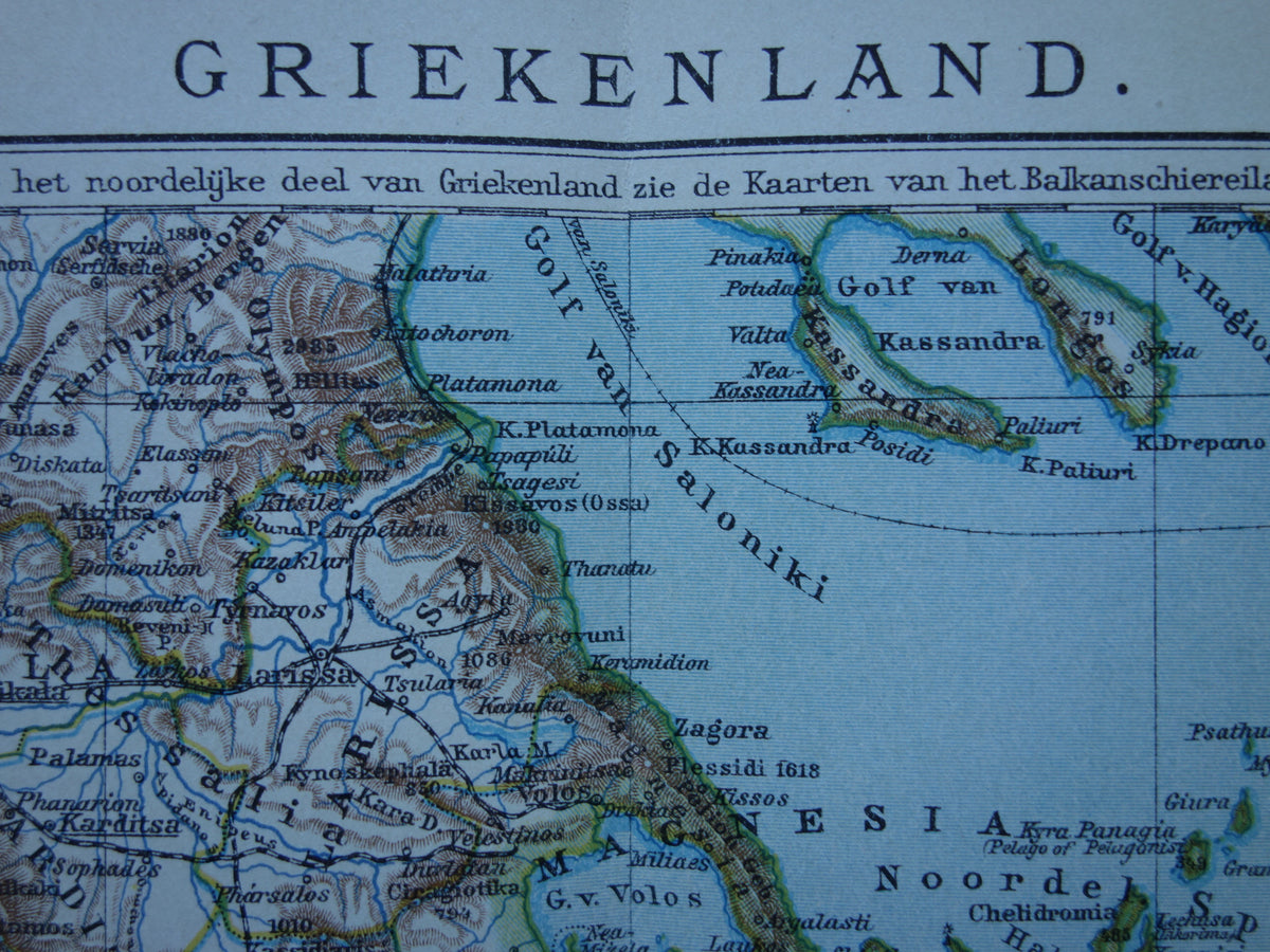 Alte Karte von Griechenland aus dem Jahr 1917. Originale antike niederländische Karte.