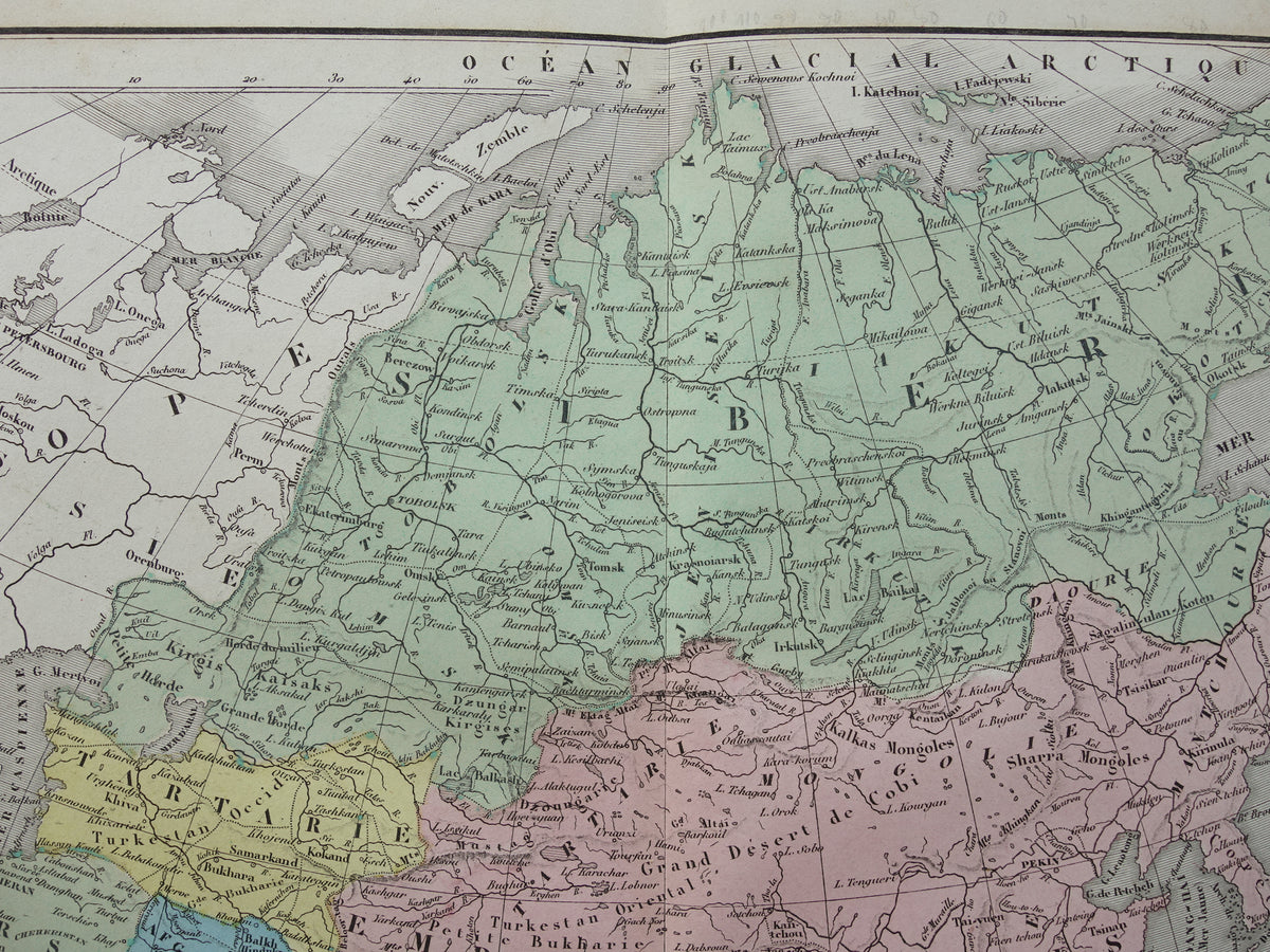 Oude kaart van Azië uit 1859 Originele antieke Franse landkaart continent Azië