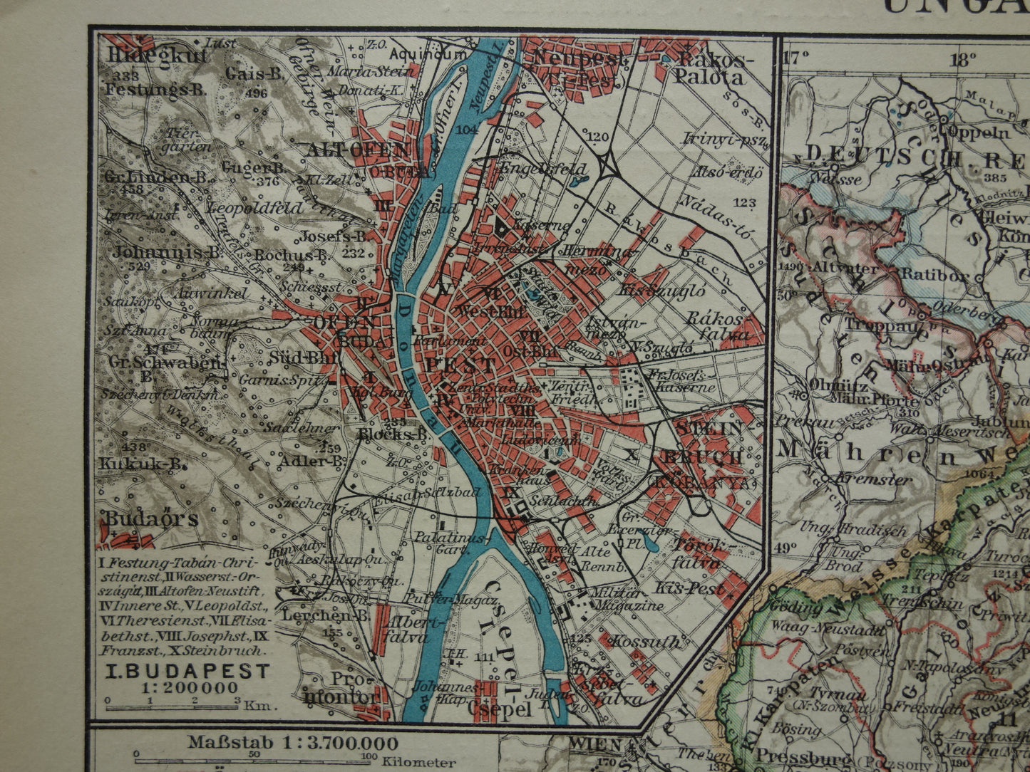 HONGARIJE oude landkaart van Hongarije 1921 originele vintage Duitse kaart Budapest