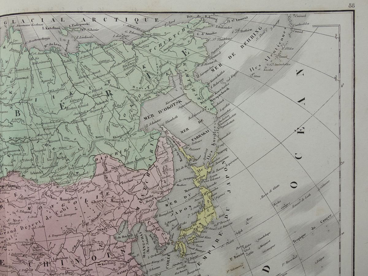 Oude kaart van Azië uit 1859 Originele antieke Franse landkaart continent Azië
