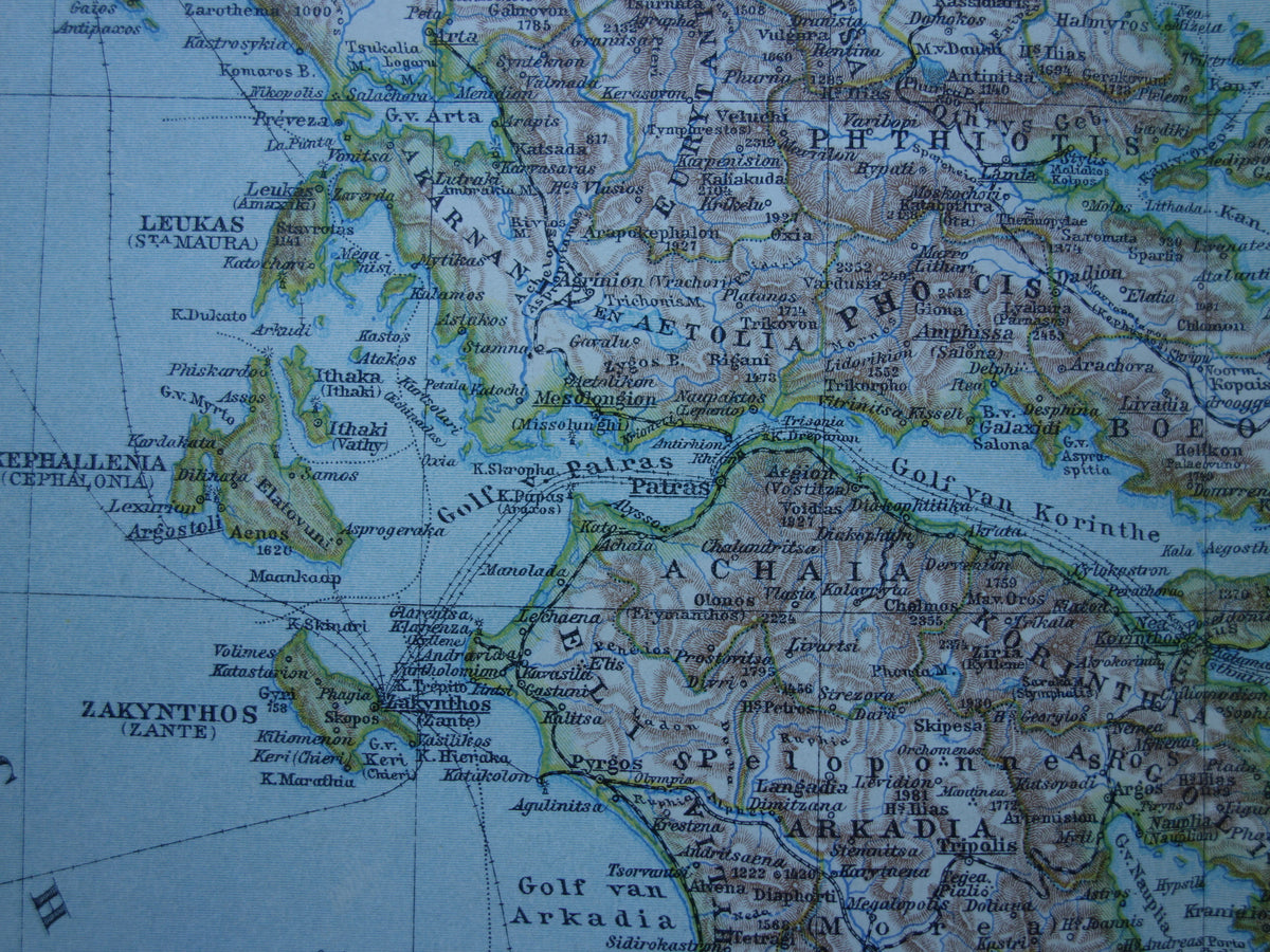 Alte Karte von Griechenland aus dem Jahr 1917. Originale antike niederländische Karte.