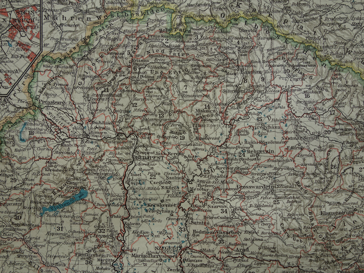HONGARIJE oude landkaart van Hongarije 1921 originele vintage Duitse kaart Budapest