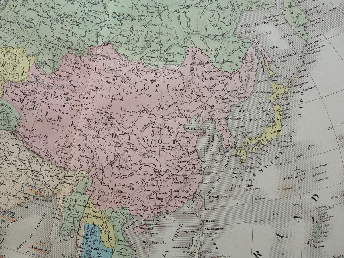 Oude kaart van Azië uit 1859 Originele antieke Franse landkaart continent Azië