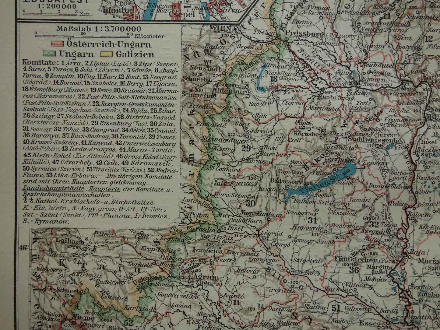 HONGARIJE oude landkaart van Hongarije 1921 originele vintage Duitse kaart Budapest