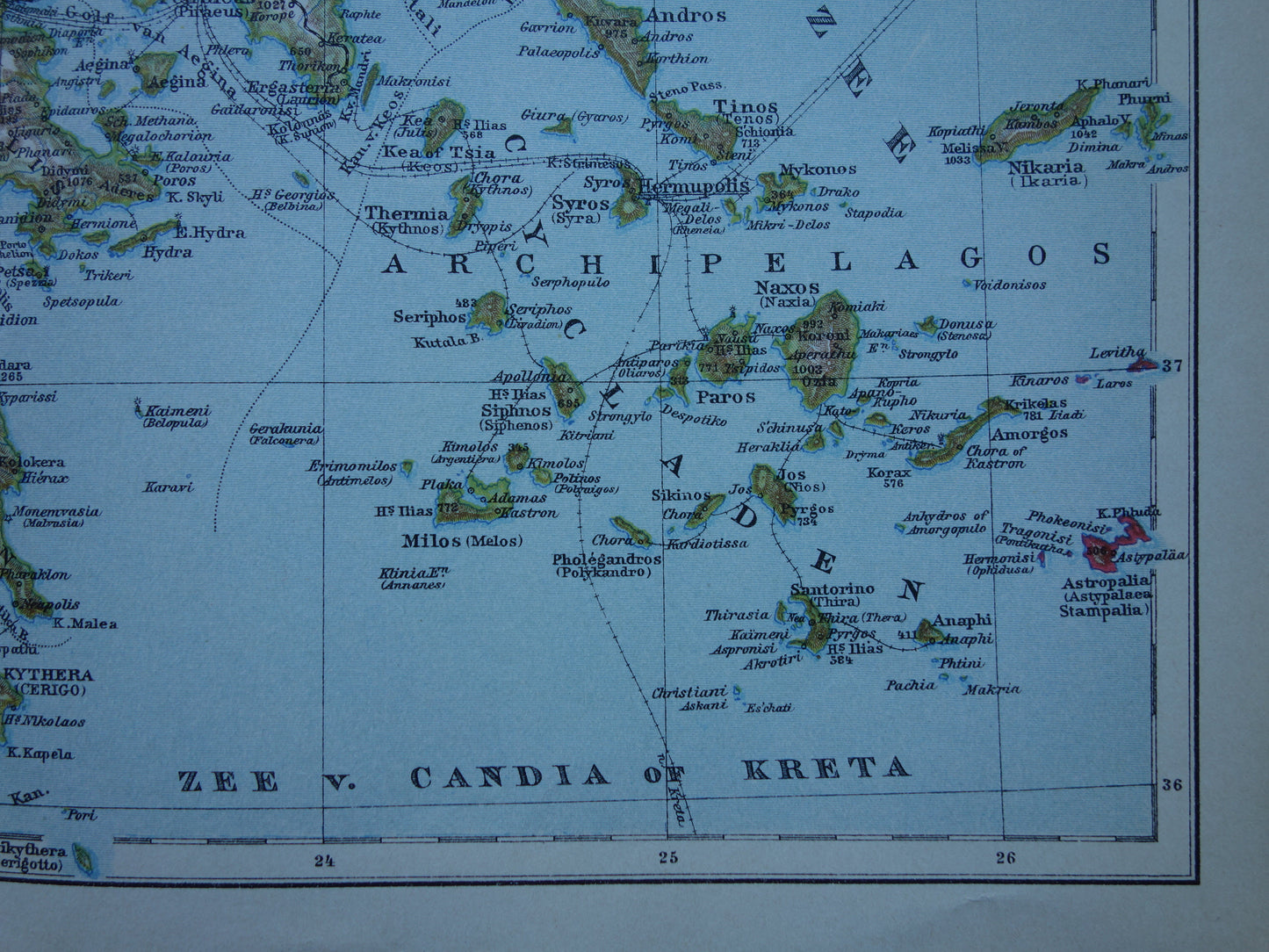 Oude landkaart van GRIEKENLAND uit 1917 Originele antieke Nederlandse landkaart