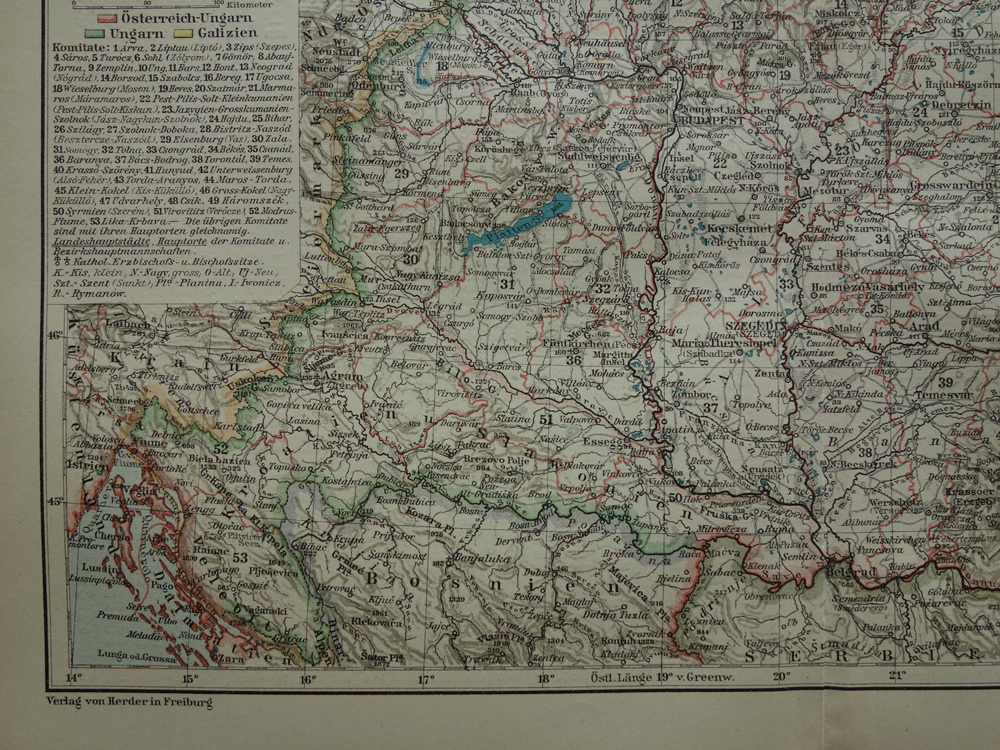 HONGARIJE oude landkaart van Hongarije 1921 originele vintage Duitse kaart Budapest