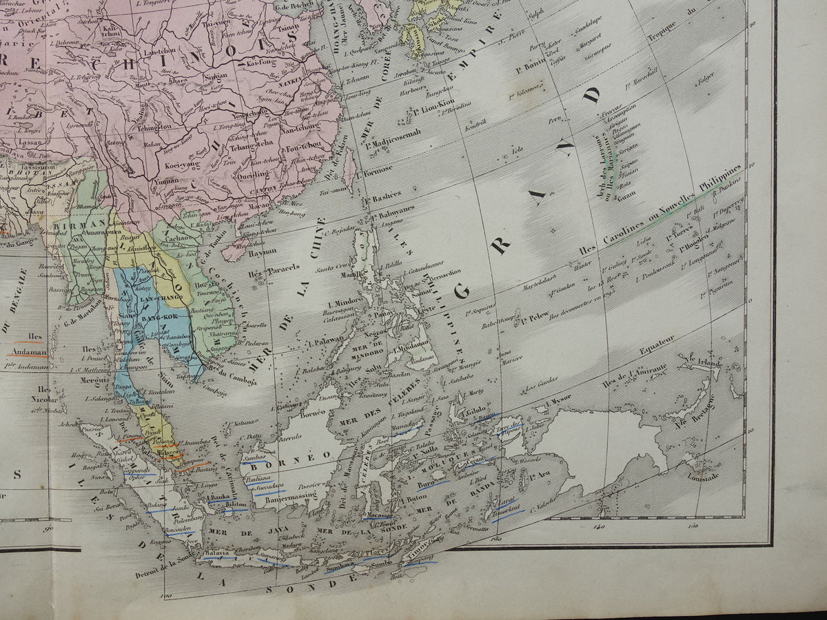 Oude kaart van Azië uit 1859 Originele antieke Franse landkaart continent Azië