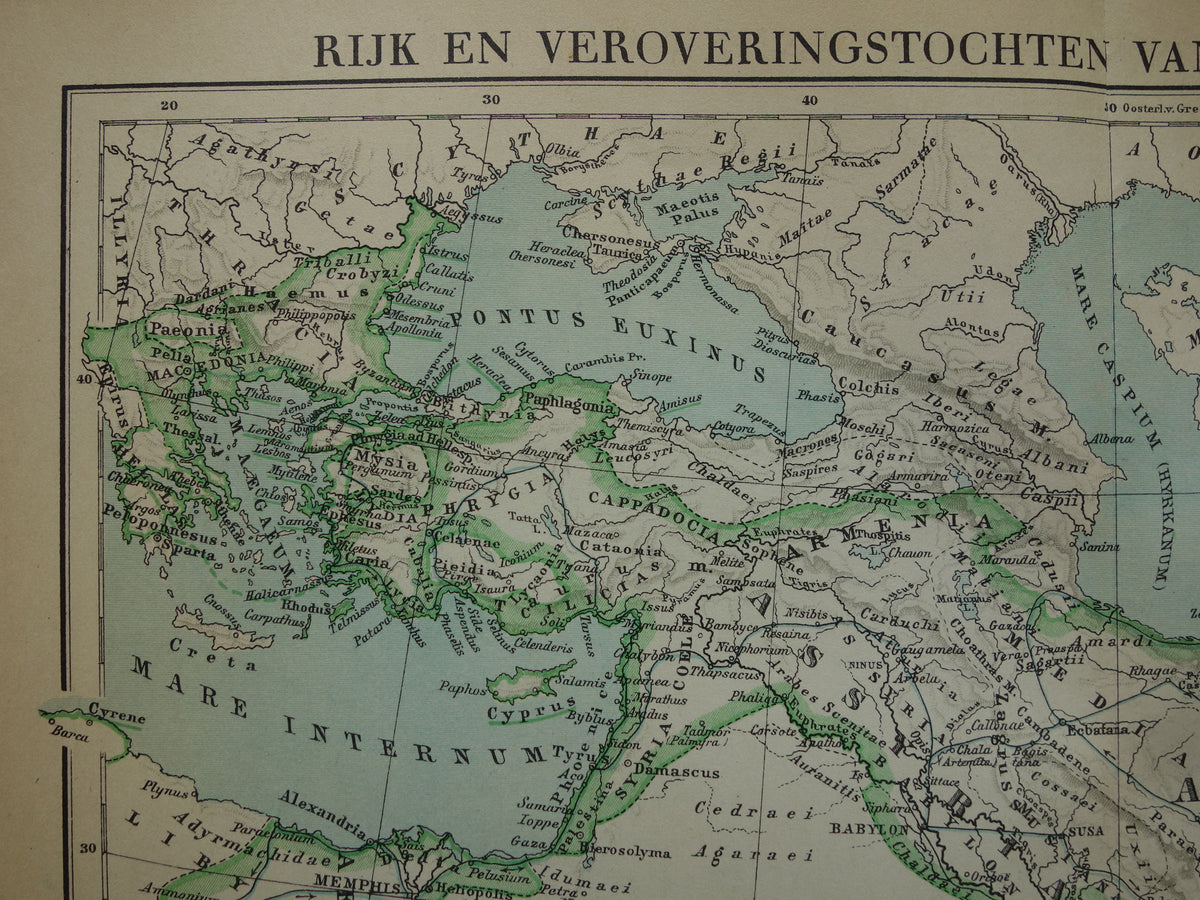 Map of the Empire of Alexander the Great from 1932 - Old Dutch map Macedonian Alexandrian Empire vintage map