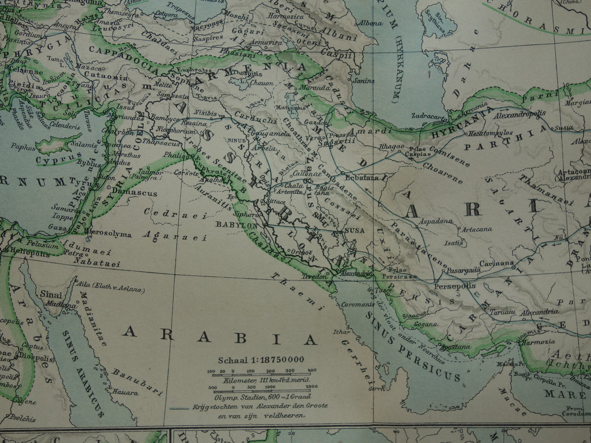 Map of the Empire of Alexander the Great from 1932 - Old Dutch map Macedonian Alexandrian Empire vintage map