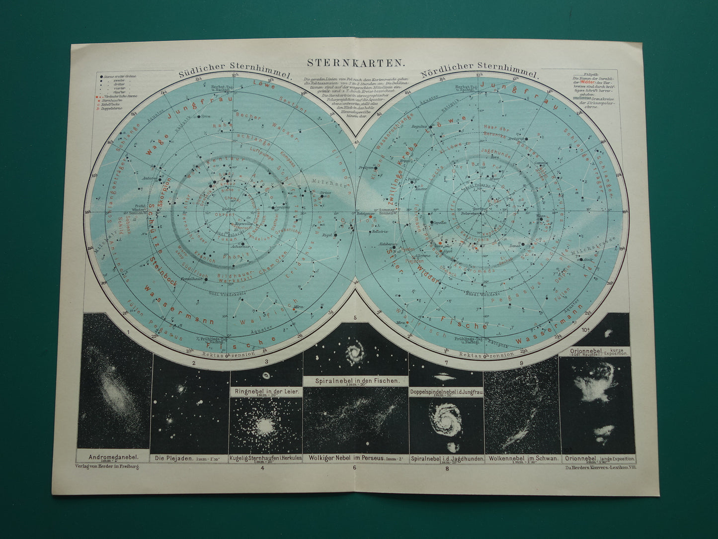 1921 oude kaart van de sterrenhemel antieke astronomie prent noordelijke en zuidelijke hemel vintage print
