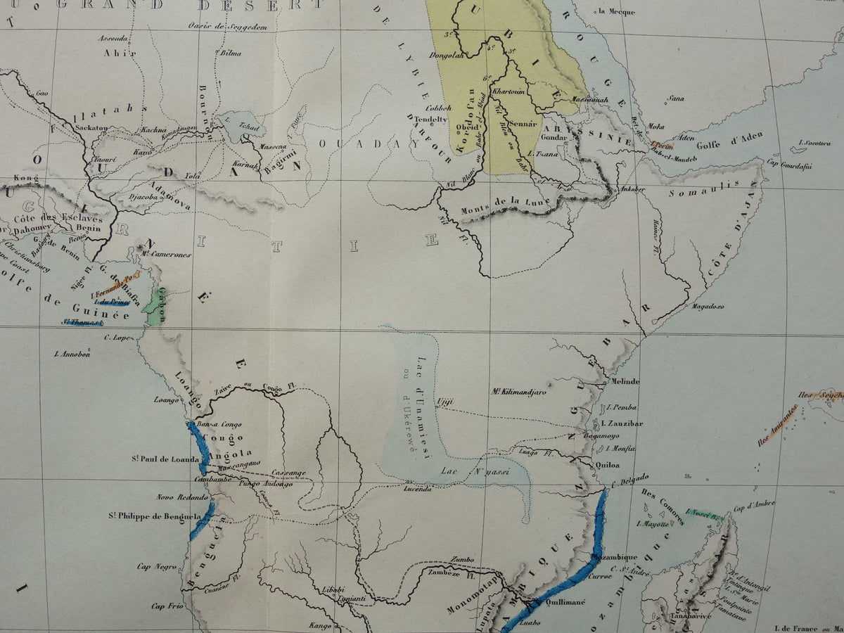 Oude kaart van Afrika uit 1859 Originele antieke Franse landkaart