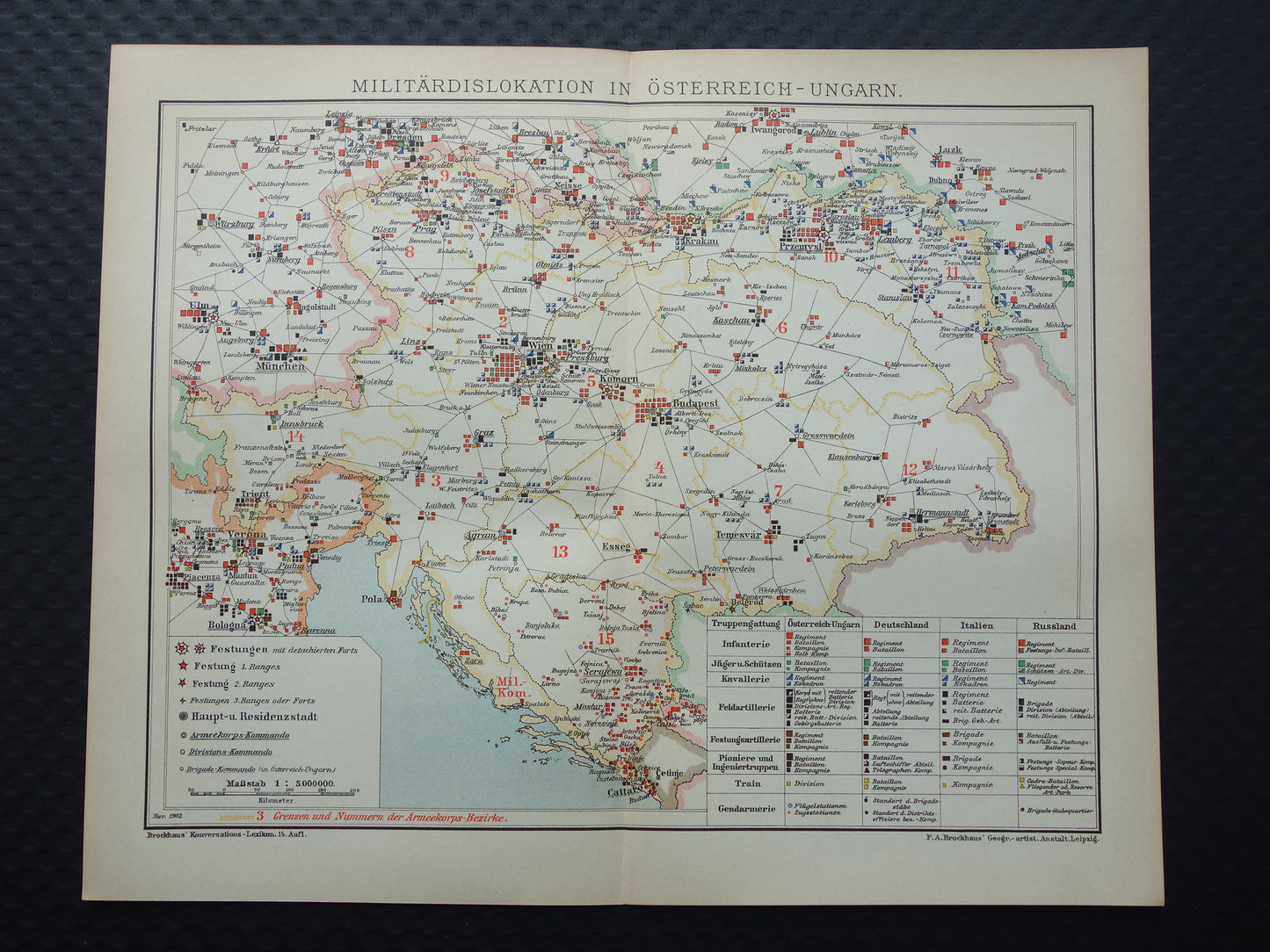 Antieke Militaire Kaart van Oostenrijk Hongarije 1903 originele oude vintage landkaart leger van het Oostenrijks-Hongaarse Rijk