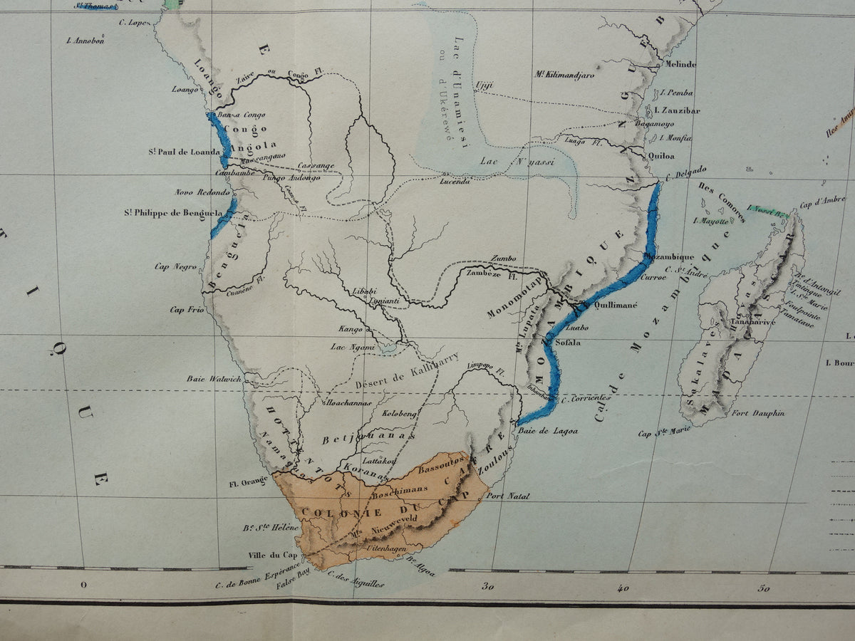 Oude kaart van Afrika uit 1859 Originele antieke Franse landkaart
