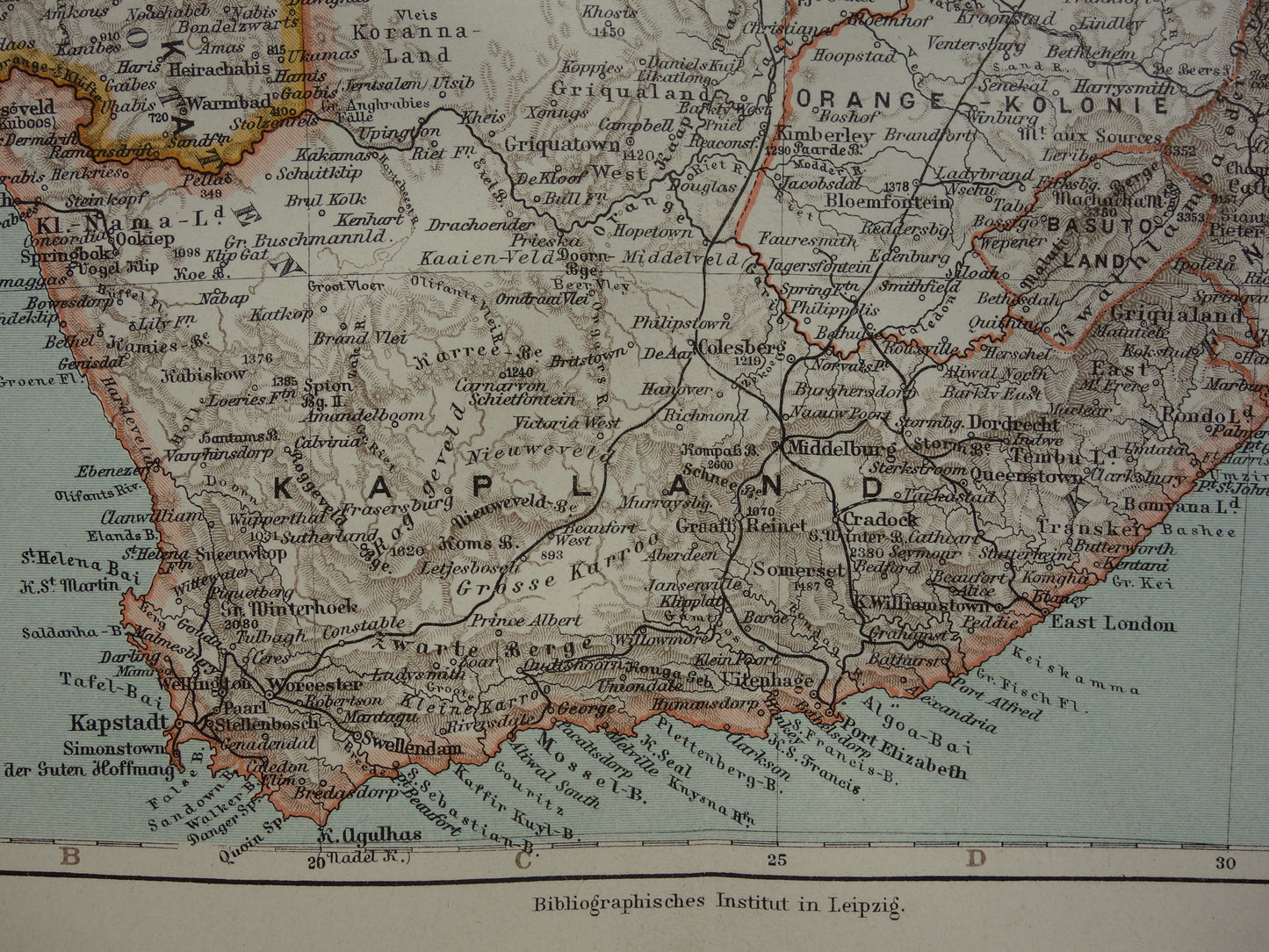 Landkaart van Zuid-Afrika uit 1905 originele antieke Duitse kaart van Kaapkolonie Natal