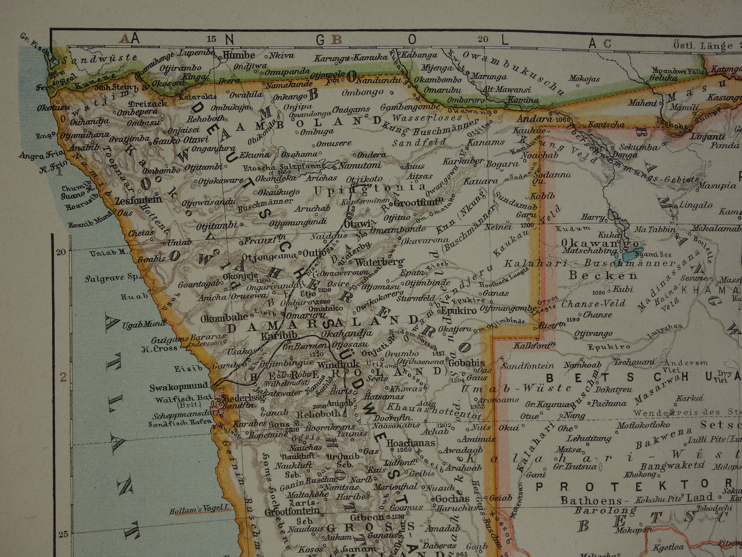 Landkaart van Zuid-Afrika uit 1905 originele antieke Duitse kaart van Kaapkolonie Natal