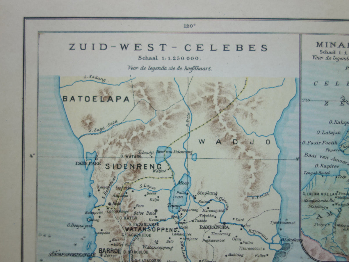 Sulawesi oude kaart van Celebes Indonesië 1915 originele antieke Nederlandse landkaart historische kaarten Minahassa Makassar