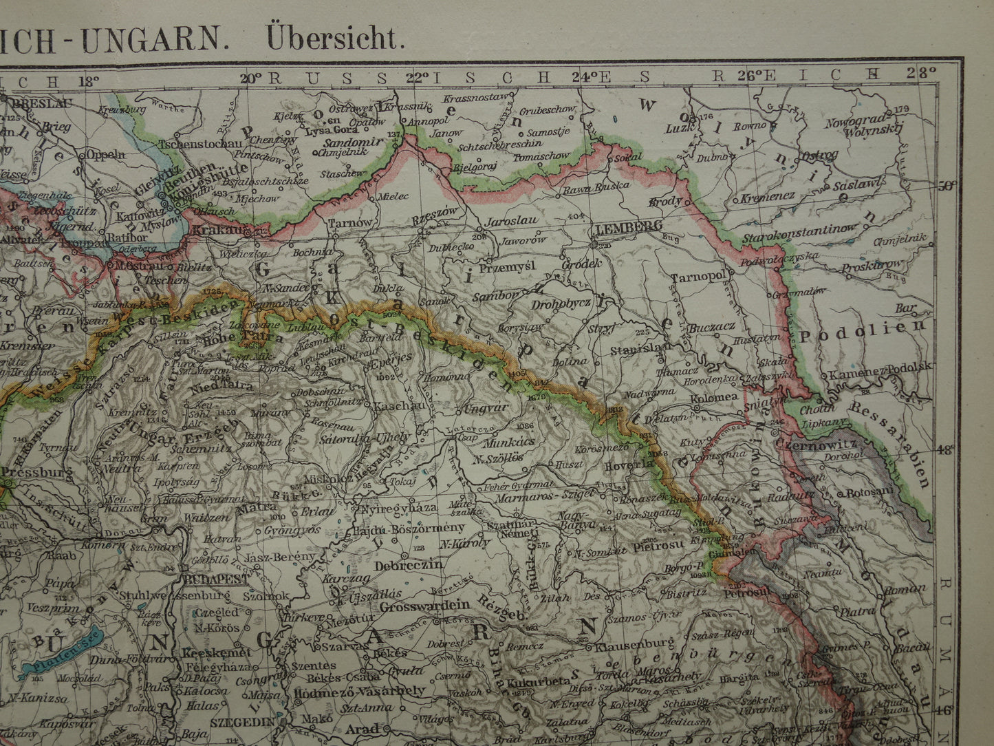 Oude kaart van Oostenrijk Hongarije uit het jaar 1921 antieke landkaart uiteenvallen Oostenrijks-Hongaarse Rijk