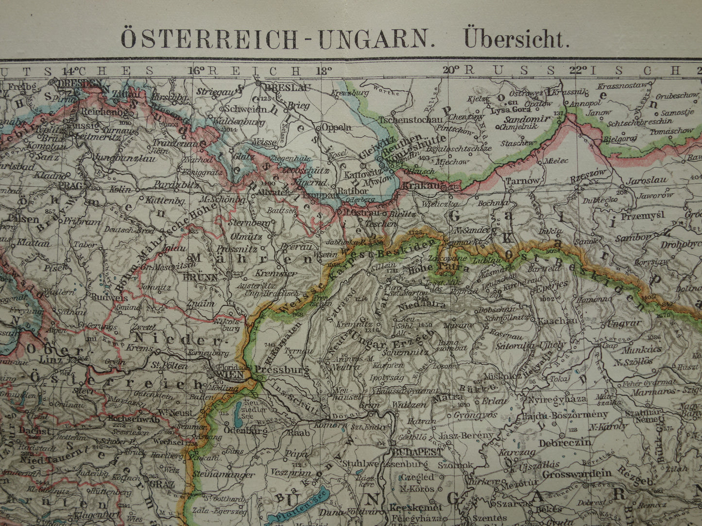 Oude kaart van Oostenrijk Hongarije uit het jaar 1921 antieke landkaart uiteenvallen Oostenrijks-Hongaarse Rijk