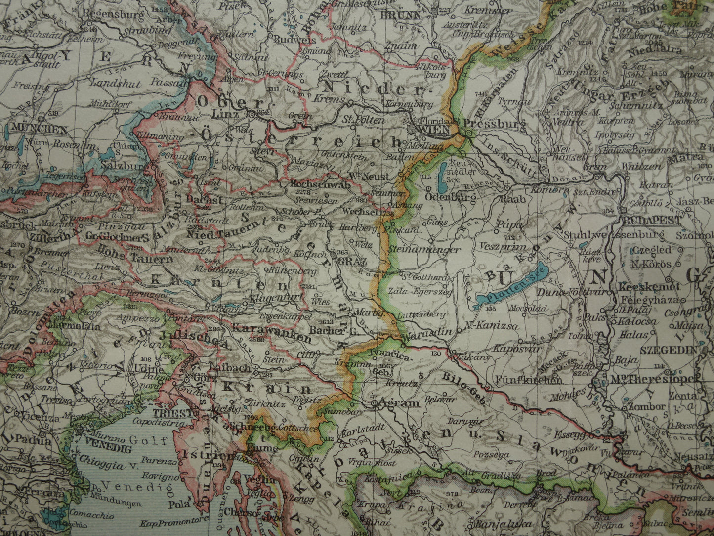 Oude kaart van Oostenrijk Hongarije uit het jaar 1921 antieke landkaart uiteenvallen Oostenrijks-Hongaarse Rijk