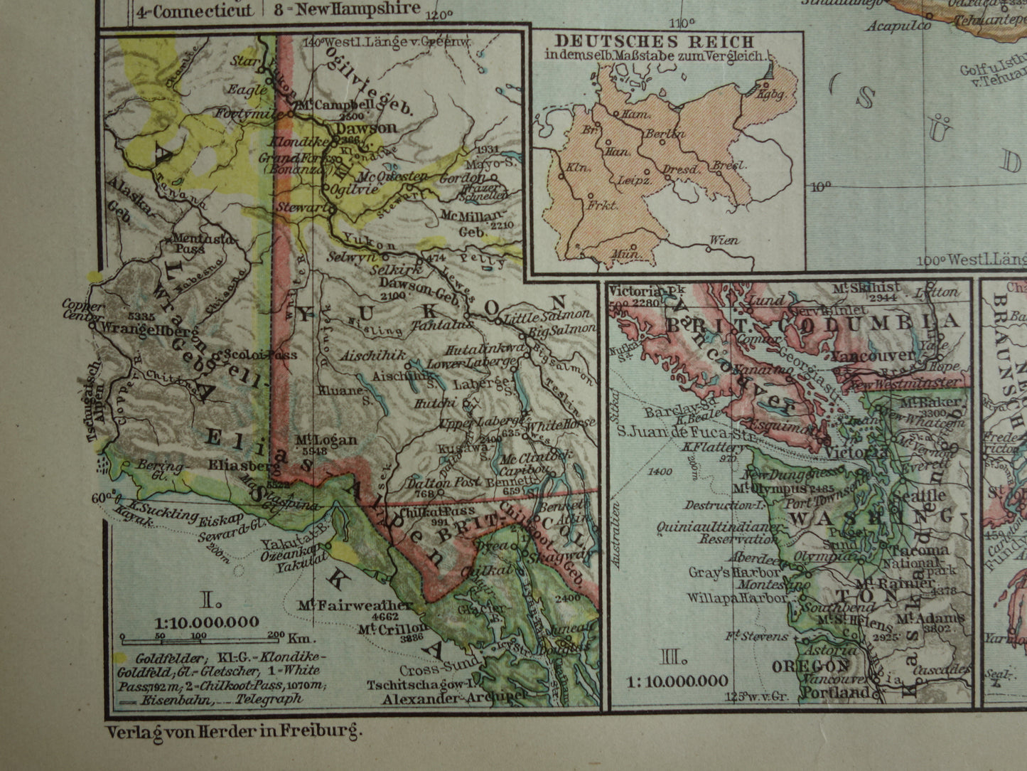 Noord-Amerika oude kaart van continent uit 1921 originele vintage historische kaarten