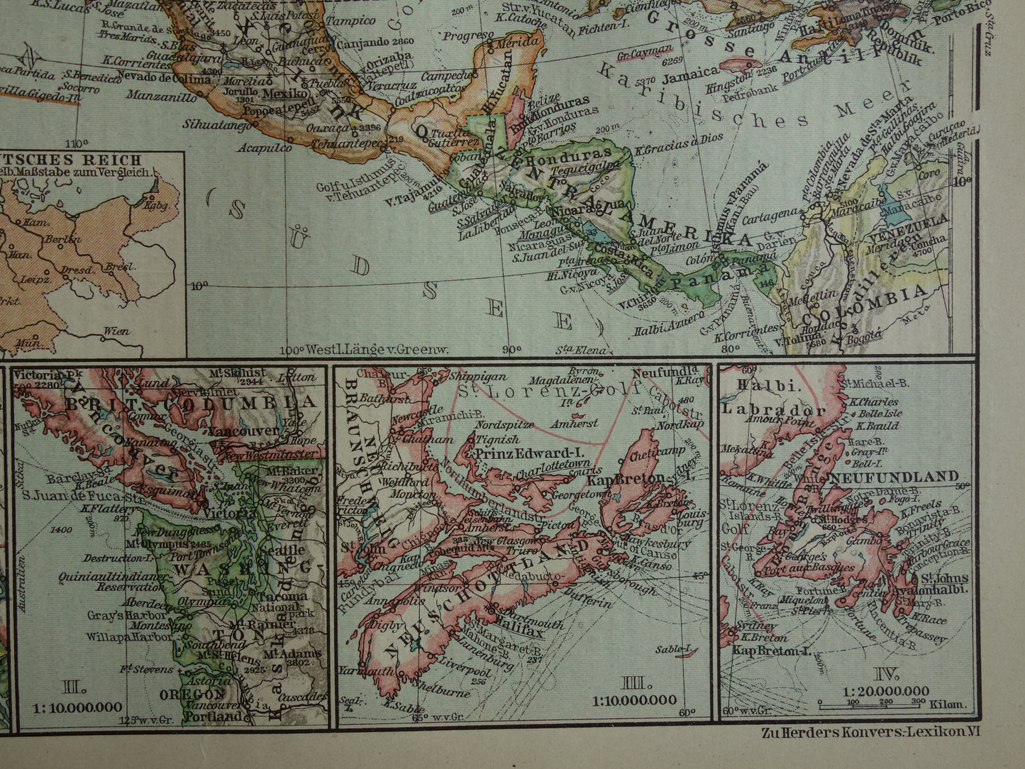 Noord-Amerika oude kaart van continent uit 1921 originele vintage historische kaarten