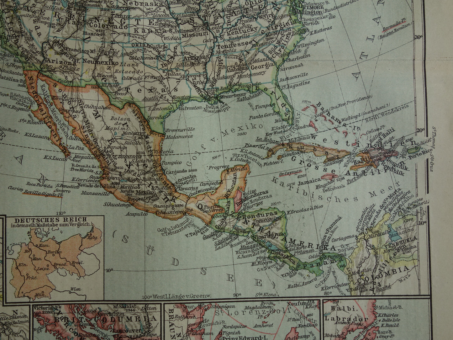 Noord-Amerika oude kaart van continent uit 1921 originele vintage historische kaarten