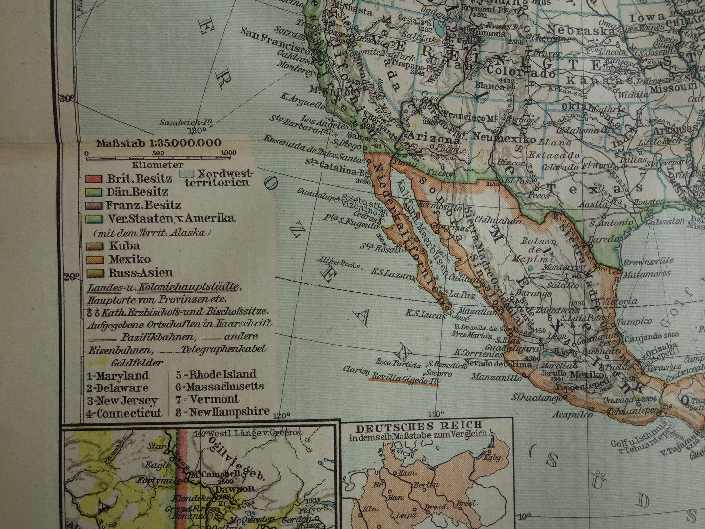 Noord-Amerika oude kaart van continent uit 1921 originele vintage historische kaarten