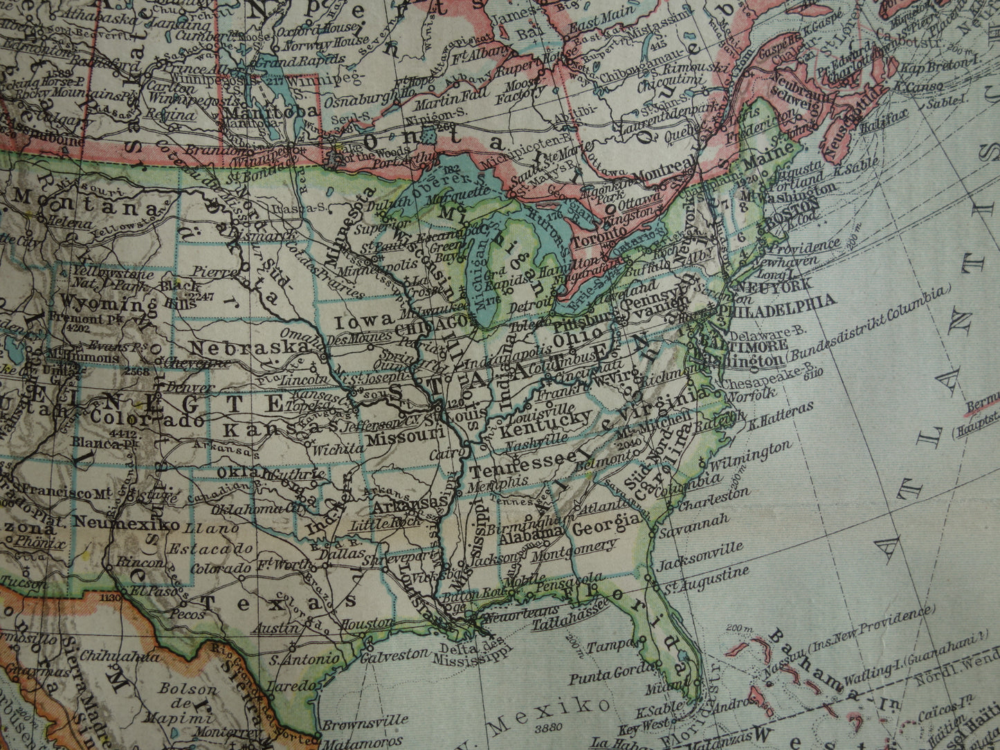 Noord-Amerika oude kaart van continent uit 1921 originele vintage historische kaarten