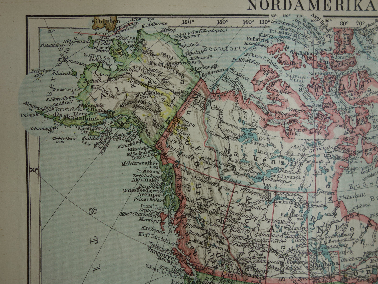 Noord-Amerika oude kaart van continent uit 1921 originele vintage historische kaarten