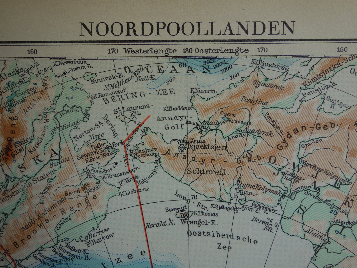 Oude kaart van de Noordpool uit 1937 originele antieke Nederlandse landkaart Aanspraken Noordpoolgebied